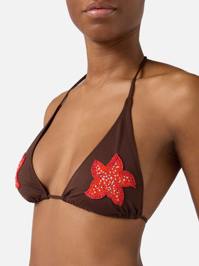 Top bikini Guiana a triangolo con stelle marine in perline