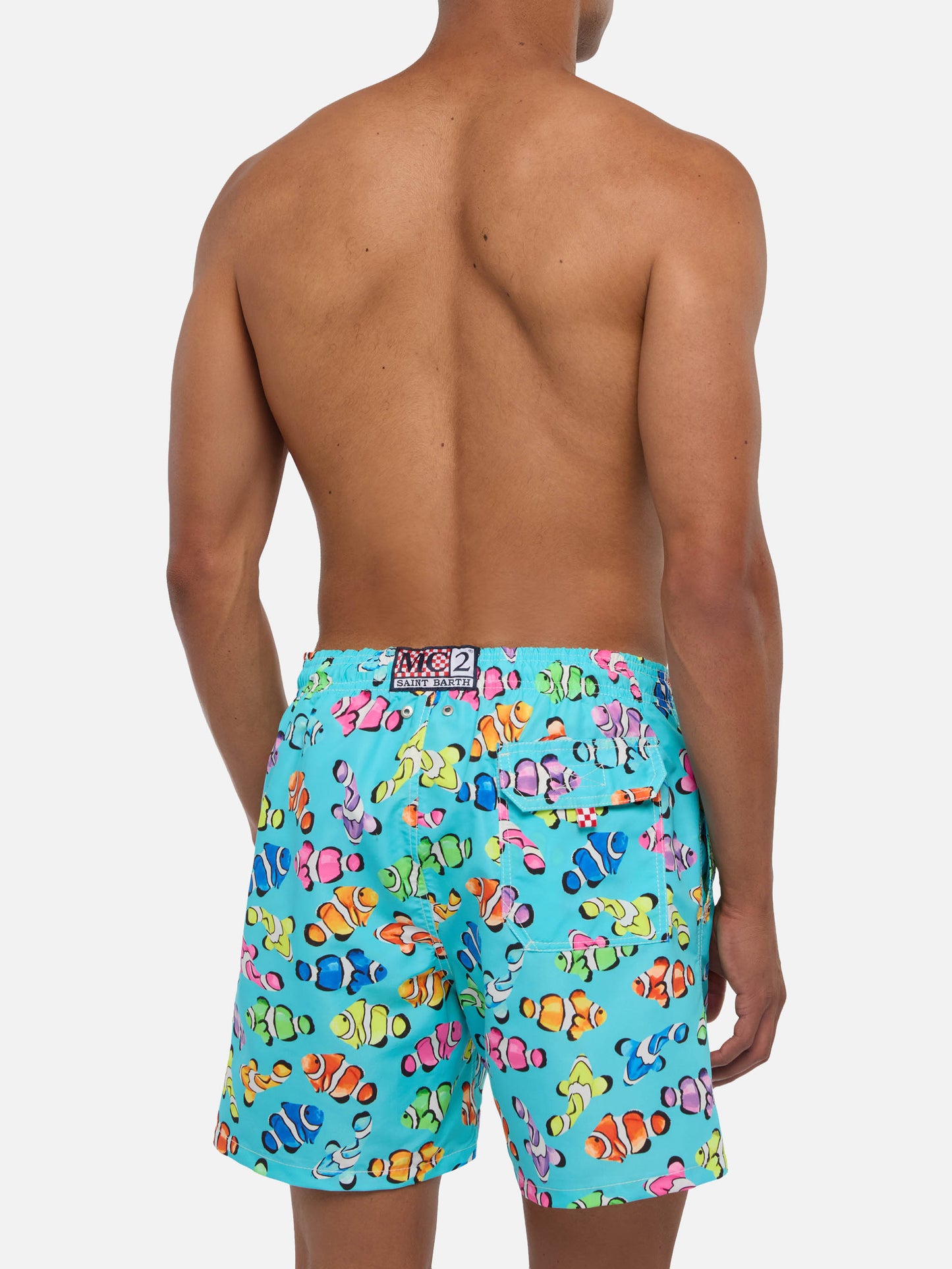 Costume da bagno classico da uomo con stampa pesci pagliaccio multicolore