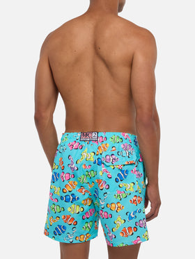Costume da bagno classico da uomo con stampa pesci pagliaccio multicolore