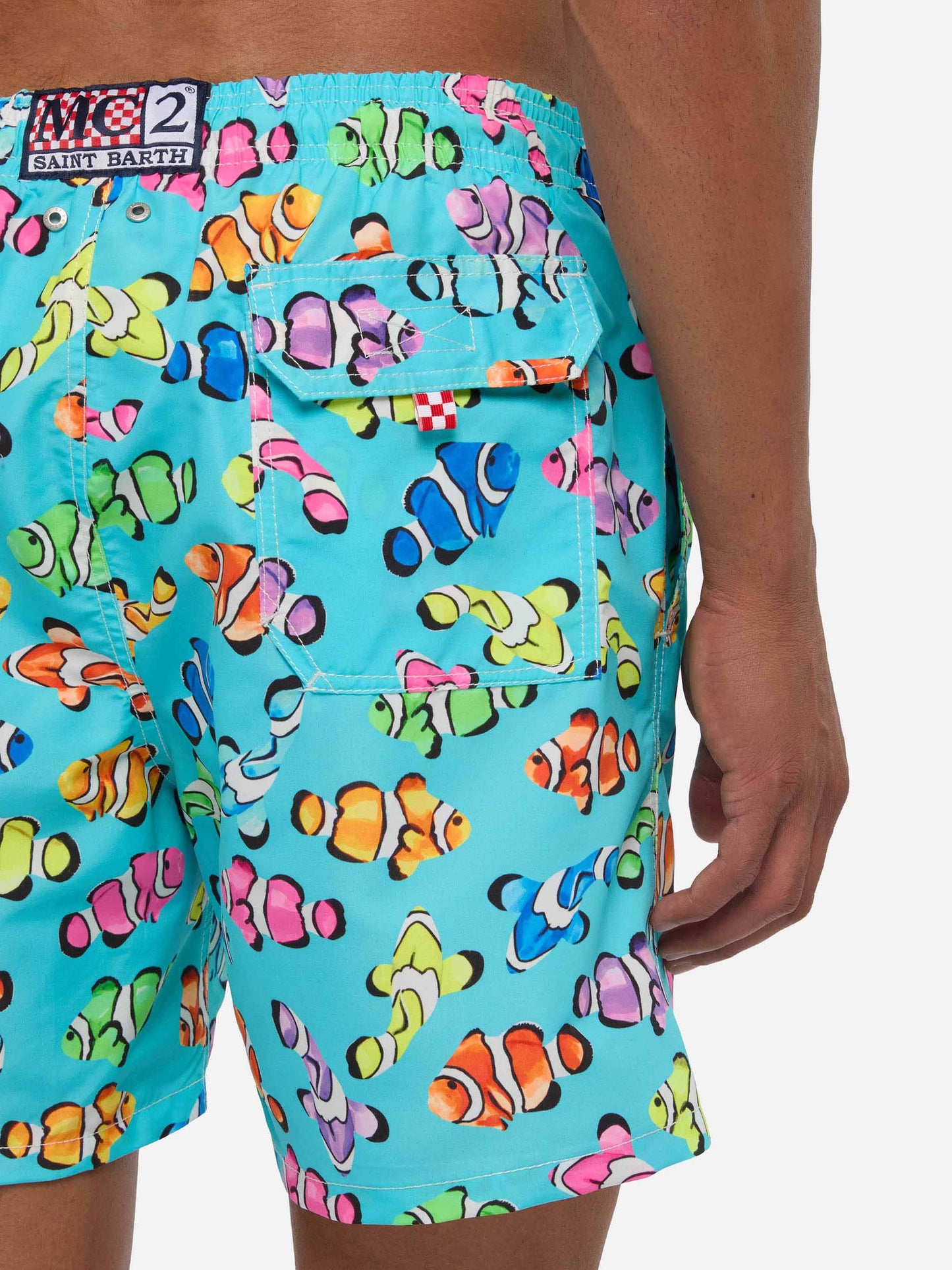 Costume da bagno classico da uomo con stampa pesci pagliaccio multicolore