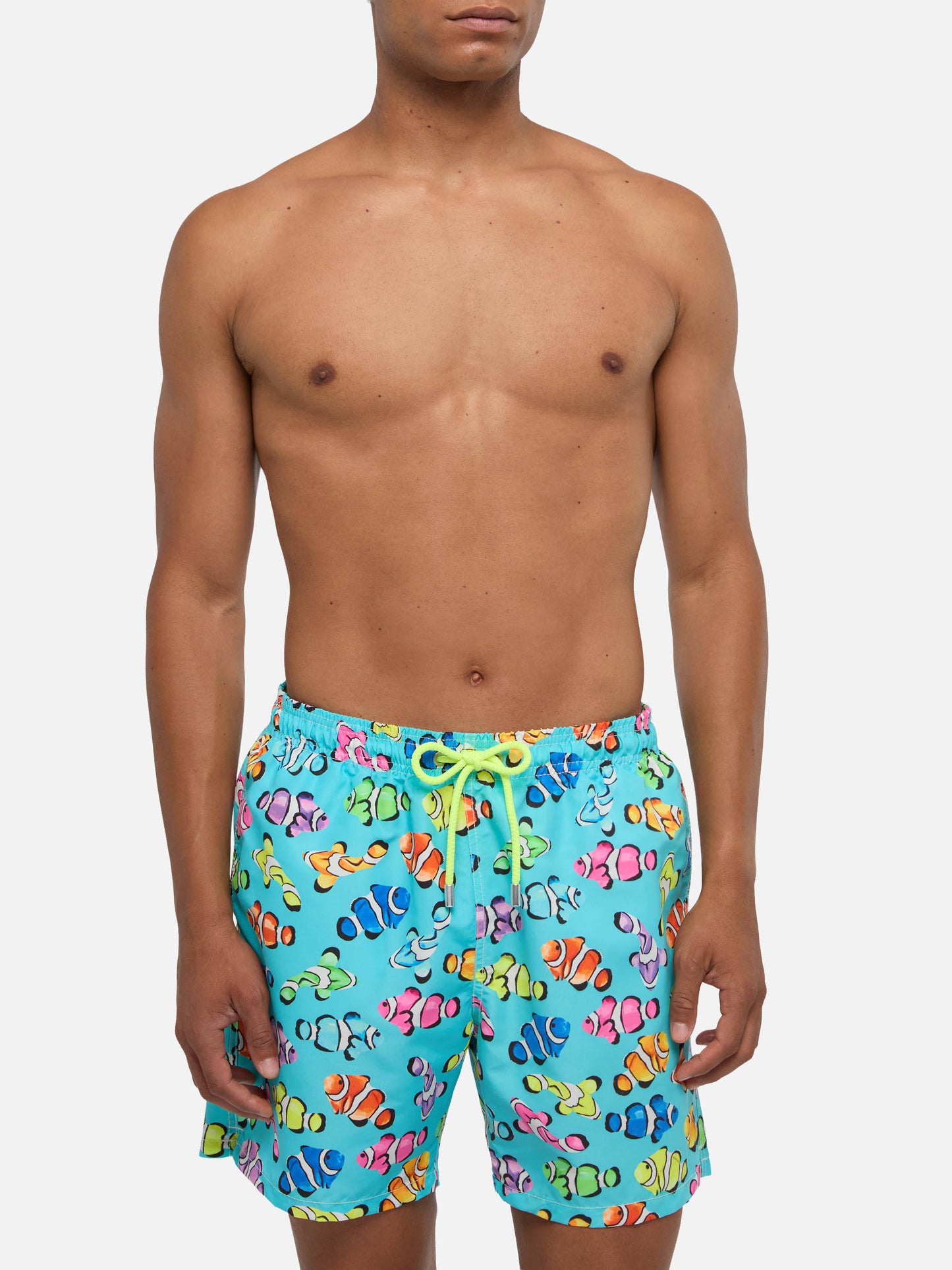 Costume da bagno classico da uomo con stampa pesci pagliaccio multicolore