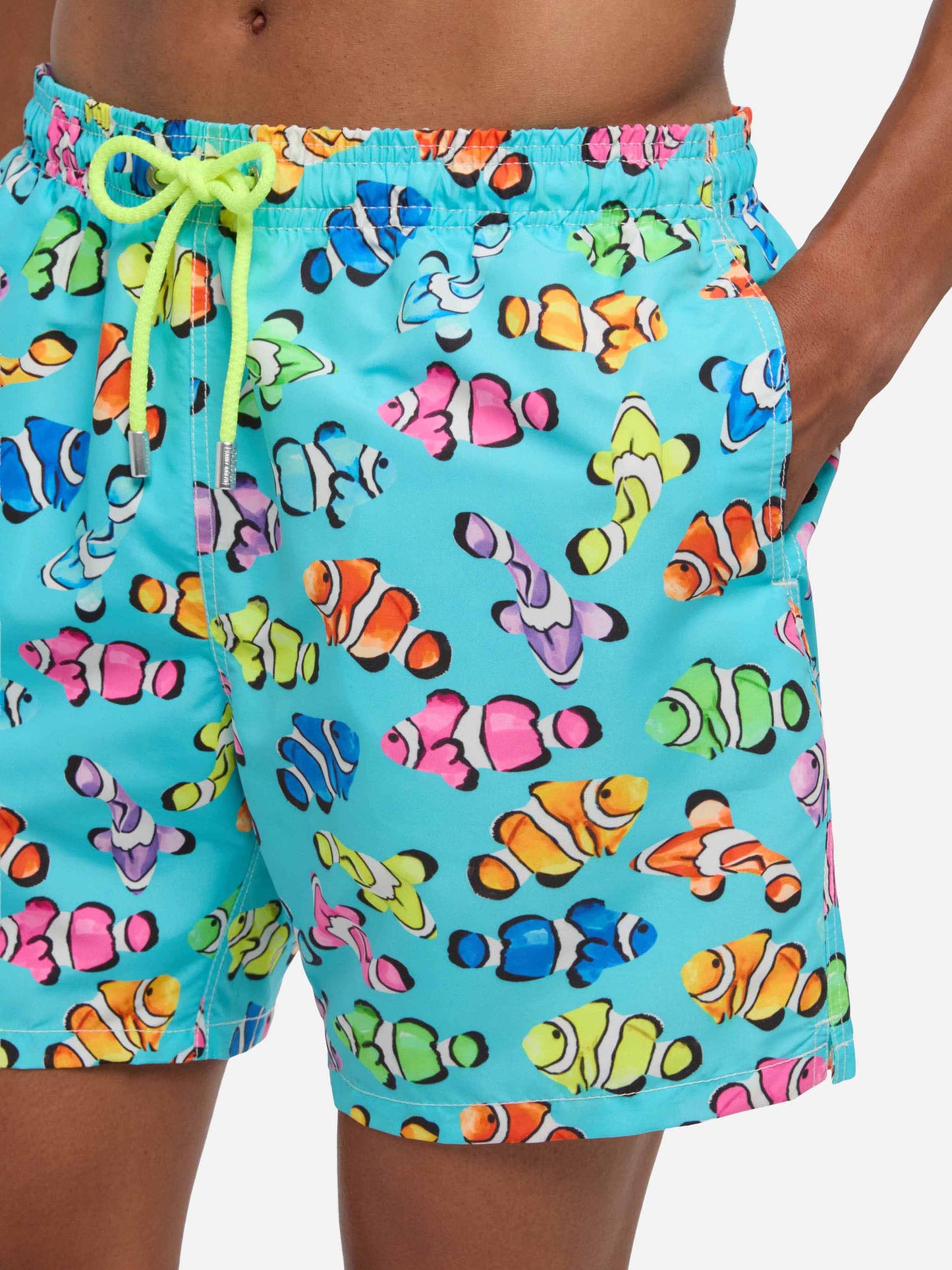 Costume da bagno classico da uomo con stampa pesci pagliaccio multicolore