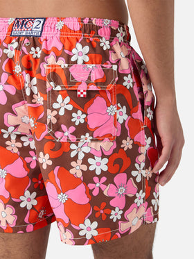 Mid-length Gustavia swim-shorts with vintage flower print