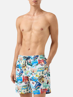 Costume mare lunghezza media Gustavia con stampa cartoline