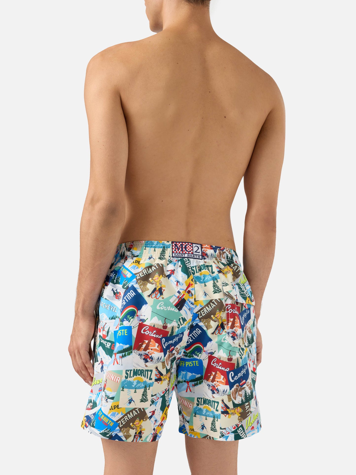 Costume mare lunghezza media Gustavia con stampa cartoline