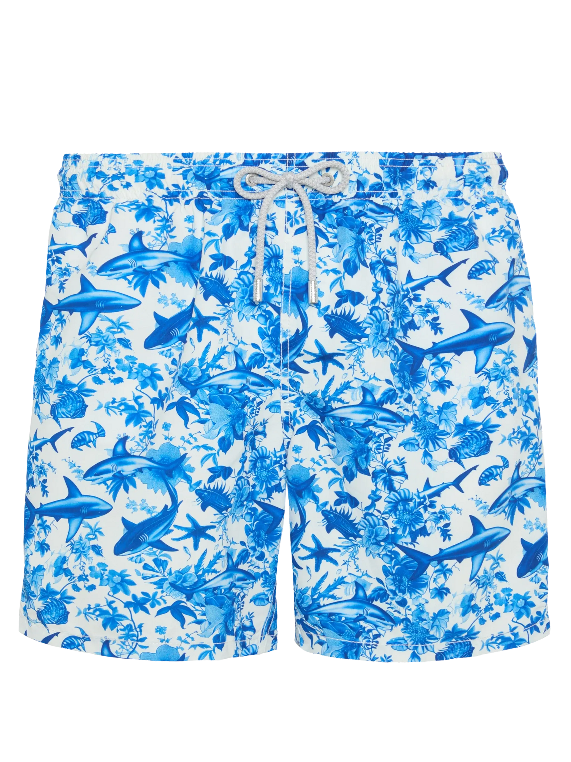 Mid-length Gustavia swim-shorts with shark print | AI CO-CREATED DESIGN BY RICKDICK - POWERED BY RED-EYE - MC2 Saint Barth