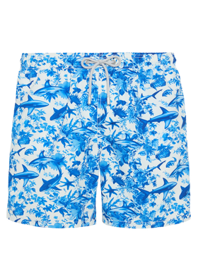 Mid-length Gustavia swim-shorts with shark print | AI CO-CREATED DESIGN BY RICKDICK - POWERED BY RED-EYE - MC2 Saint Barth