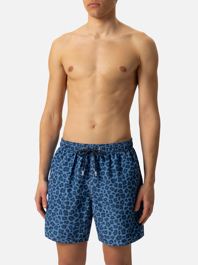 Man mid-length Gustavia swim-shorts with animalier print