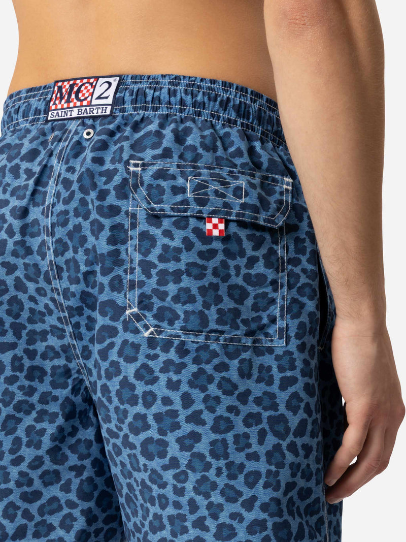 Man mid-length Gustavia swim-shorts with animalier print