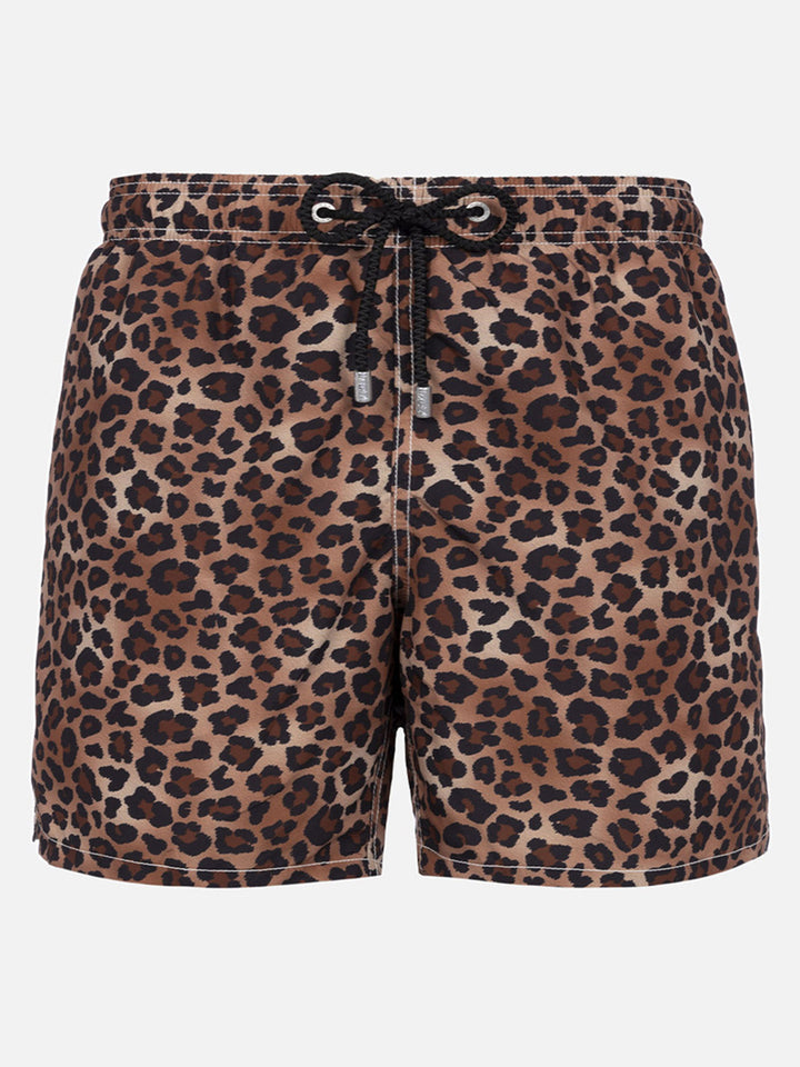 Man mid-length Gustavia swim-shorts with animalier print