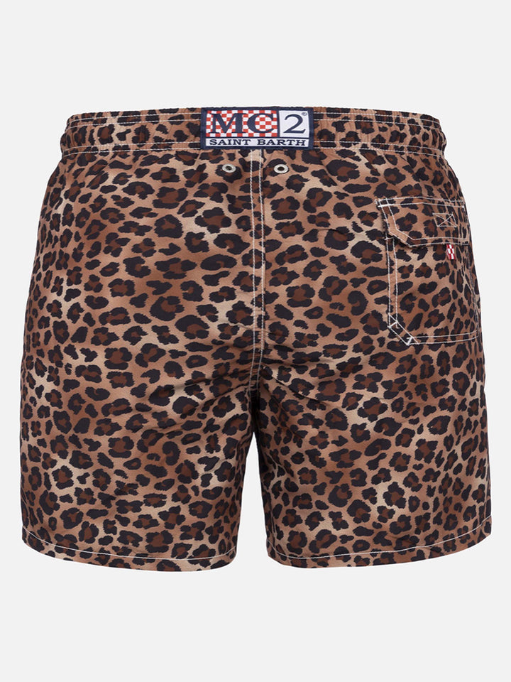 Man mid-length Gustavia swim-shorts with animalier print