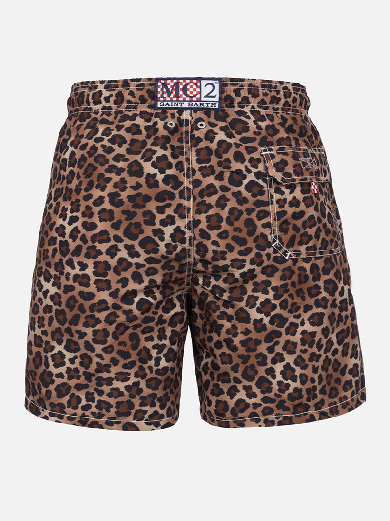 Man mid-length Gustavia swim-shorts with animalier print