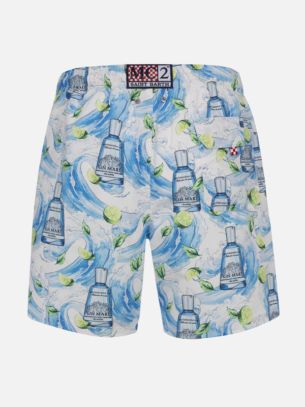 Man mid-length striped Gustavia swim-shorts with gin print | GIN MARE SPECIAL EDITION