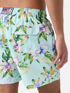 Mid-length Gustavia swim-shorts with tropical print