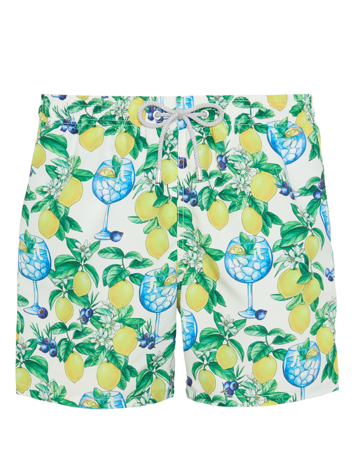 Mittellange Badeshorts Gustavia mit Gin- und Zitronen-Print