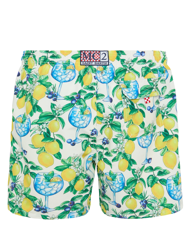 Mittellange Badeshorts Gustavia mit Gin- und Zitronen-Print