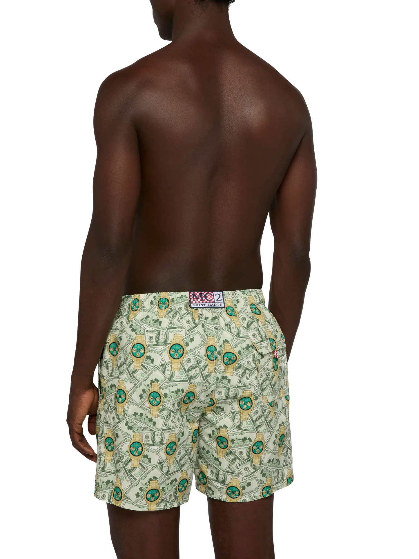 Mid-length Gustavia swim-shorts with watches print
