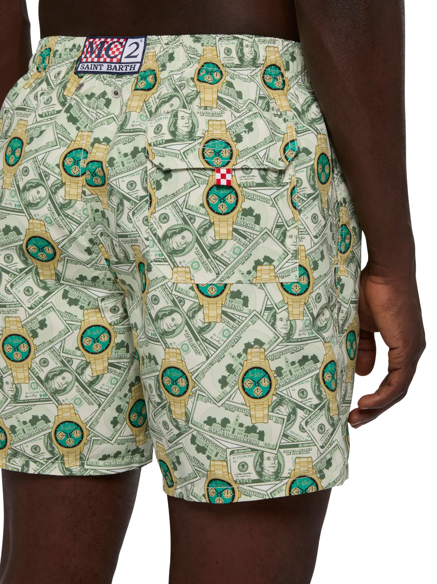 Mid-length Gustavia swim-shorts with watches print