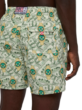 Mid-length Gustavia swim-shorts with watches print
