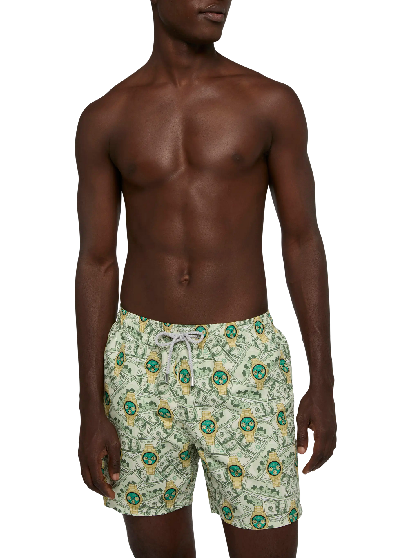 Mid-length Gustavia swim-shorts with watches print