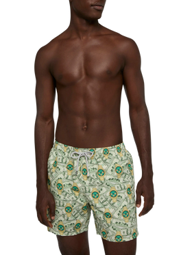 Mid-length Gustavia swim-shorts with watches print