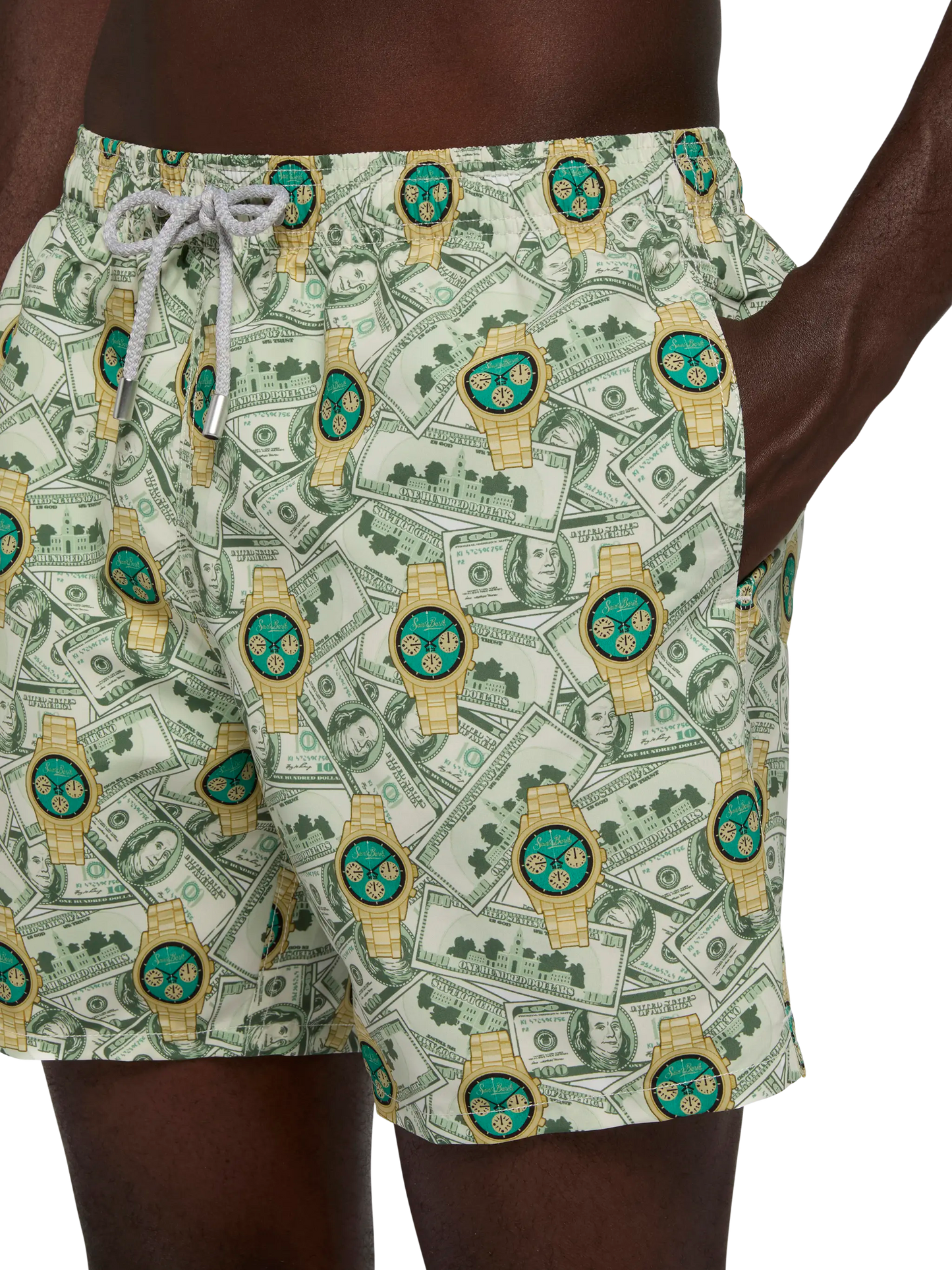 Mid-length Gustavia swim-shorts with watches print