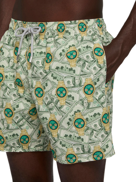 Mid-length Gustavia swim-shorts with watches print