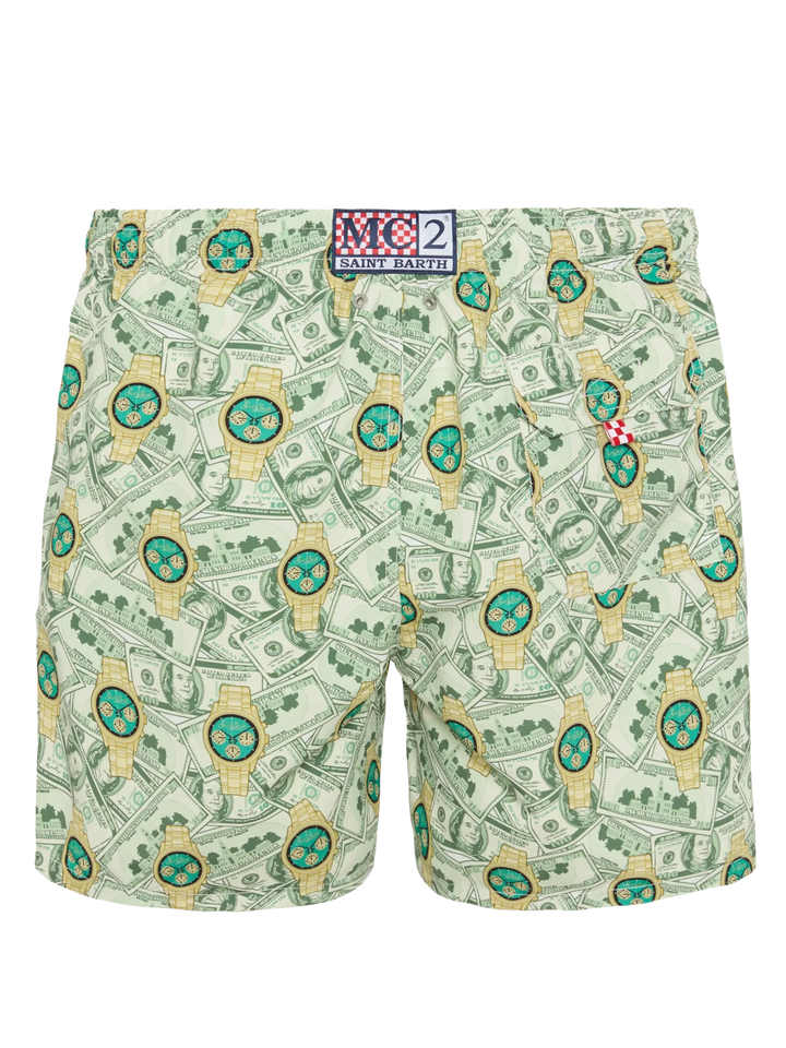 Mid-length Gustavia swim-shorts with watches print - MC2 Saint Barth