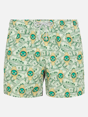 Mittellange Badeshorts Gustavia mit Uhren-Print