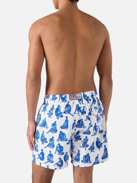 Mid-length Gustavia swim-shorts with tattoo print