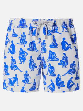 Mid-length Gustavia swim-shorts with tattoo print