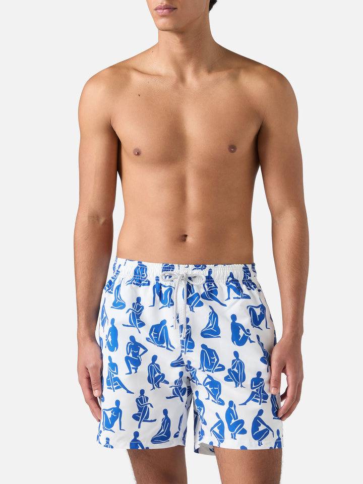 Mid-length Gustavia swim-shorts with tattoo print