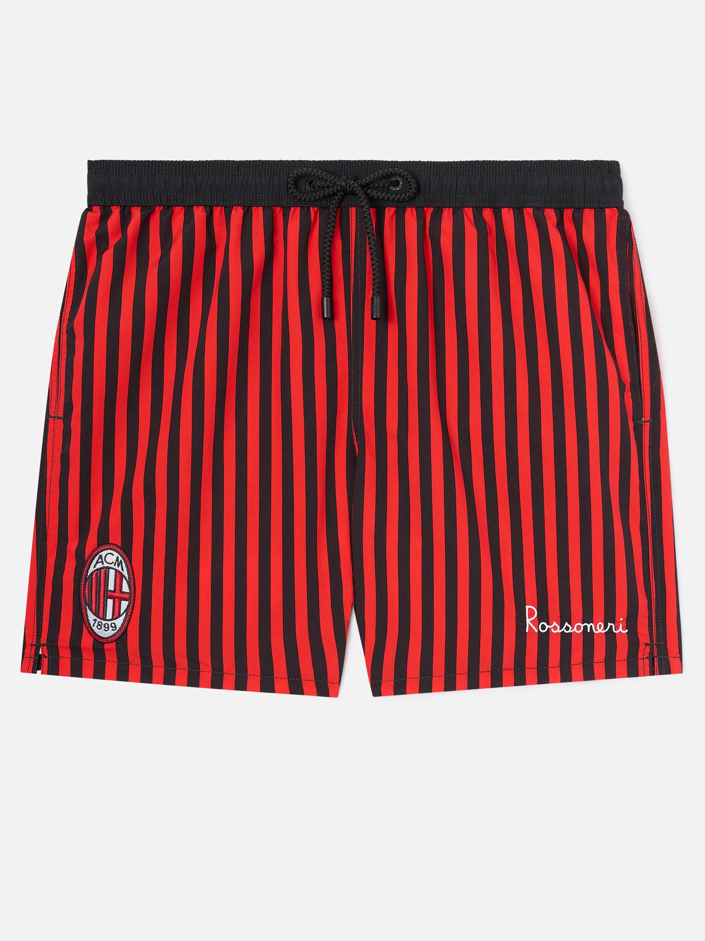 Gustavia red striped swim shorts with AC MILAN patch and Rossoneri embroidery | AC MILAN SPECIAL EDITION