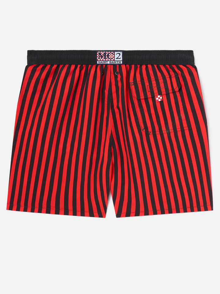 Short de bain rayé rouge Gustavia avec patch AC MILAN et broderie Rossoneri | AC MILAN SPECIAL EDITION 