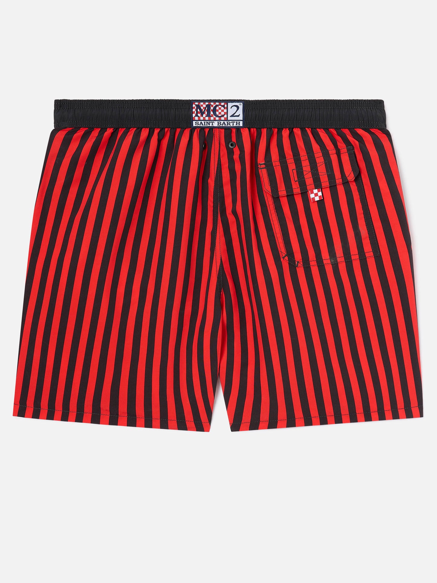 Gustavia red striped swim shorts with AC MILAN patch and Rossoneri embroidery | AC MILAN SPECIAL EDITION