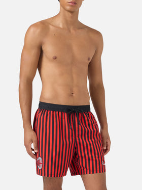 Gustavia red striped swim shorts with AC MILAN patch and Rossoneri embroidery | AC MILAN SPECIAL EDITION