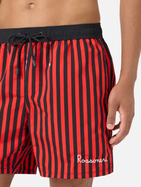 Gustavia red striped swim shorts with AC MILAN patch and Rossoneri embroidery | AC MILAN SPECIAL EDITION