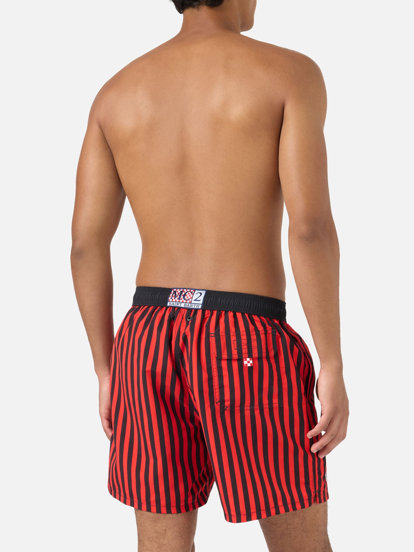 Gustavia red striped swim shorts with AC MILAN patch and Rossoneri embroidery | AC MILAN SPECIAL EDITION