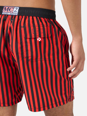 Gustavia red striped swim shorts with AC MILAN patch and Rossoneri embroidery | AC MILAN SPECIAL EDITION