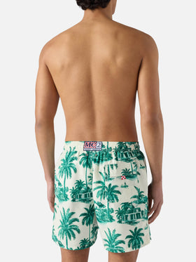 Gustavia swim shorts with green toile de jouy print | Special Edition