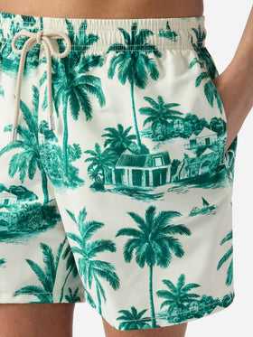 Gustavia swim shorts with green toile de jouy print | Special Edition