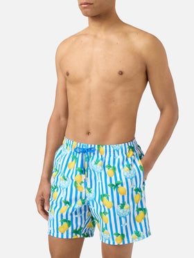 Costume mare Gustavia a righe con stampa gin tonic e limoni