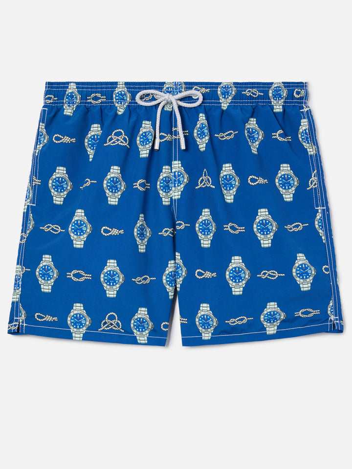 Gustavia swim shorts with watches and nautical knots print