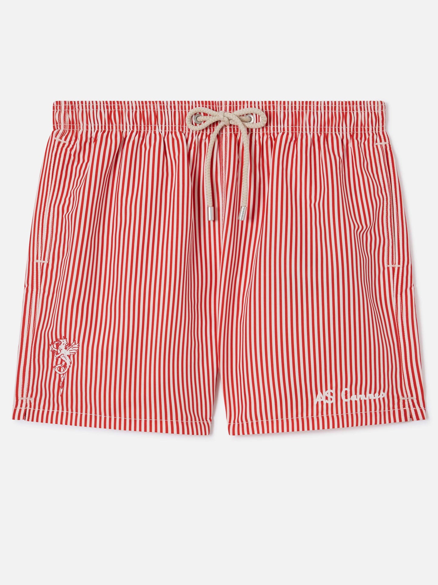 Gustavia red striped swim shorts with AS Cannes embroidery | AS CANNES SPECIAL EDITION