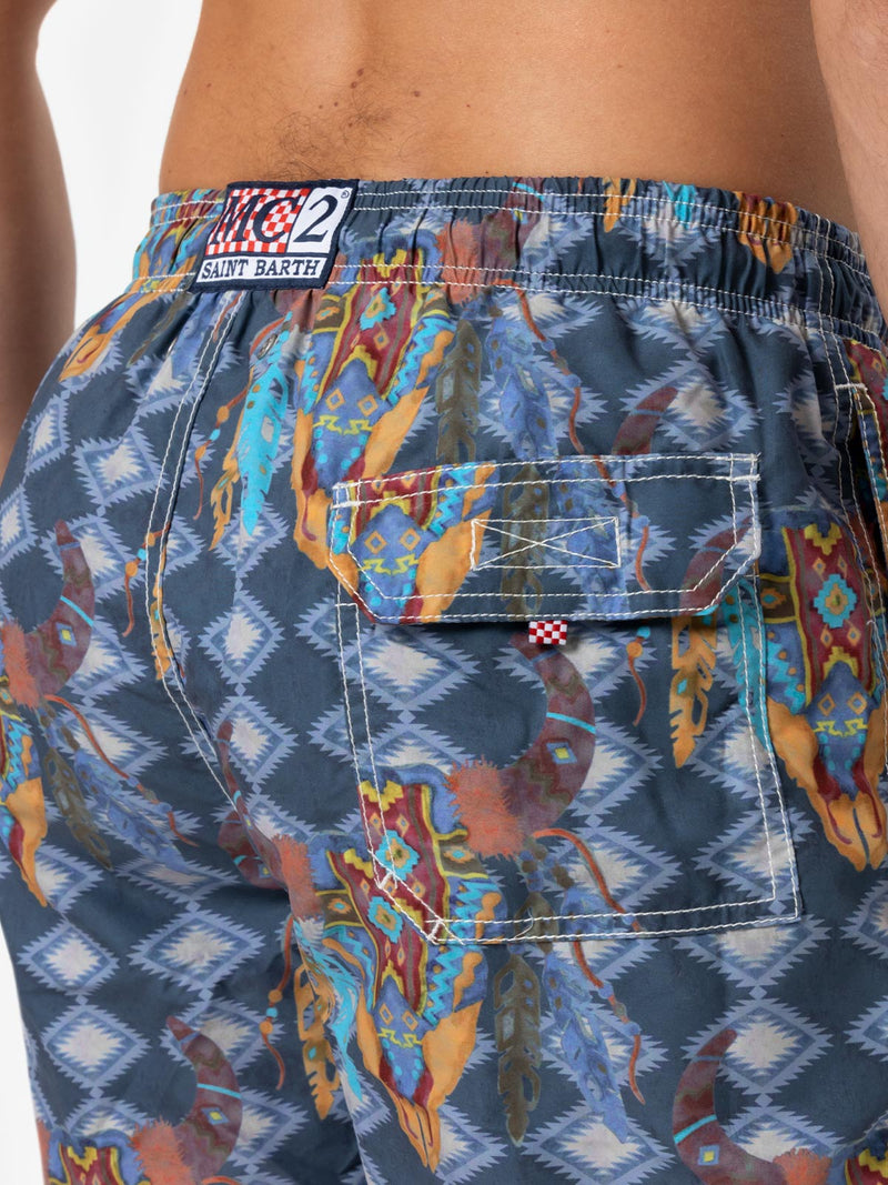 Man classic swim shorts Gustavia with buffalo print