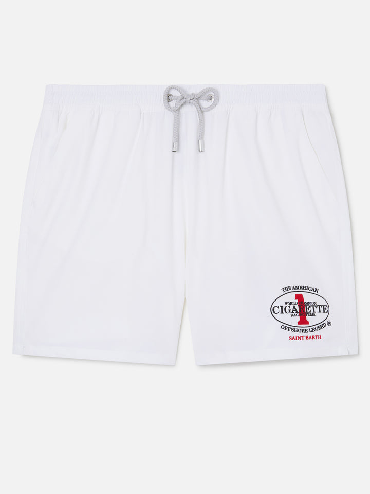 Gustavia white swim shorts with Cigarette embroidery | Special Edition