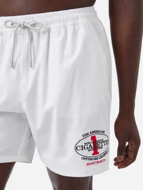 Gustavia white swim shorts with Cigarette embroidery | Special Edition