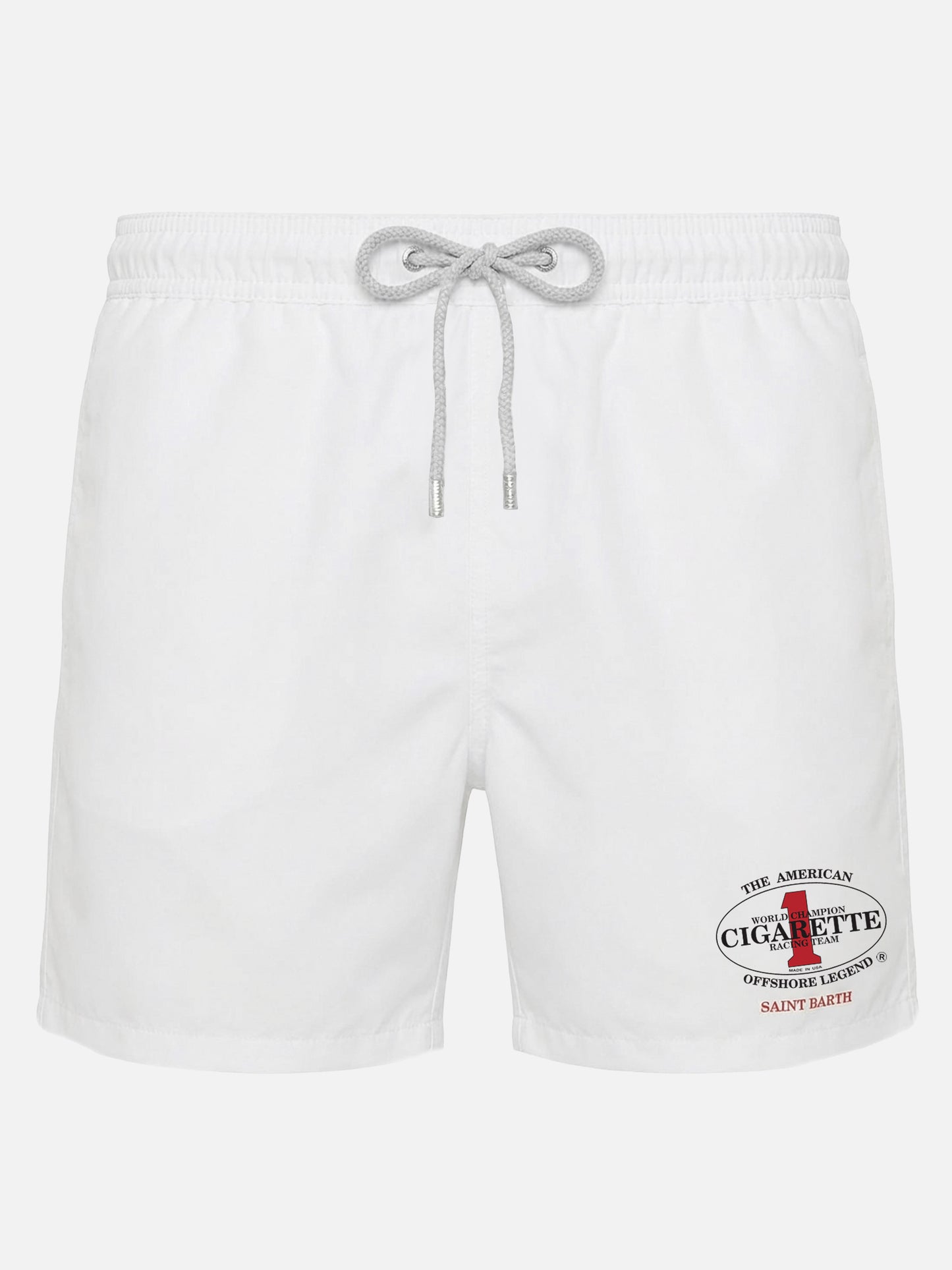 Gustavia white swim shorts with Cigarette embroidery | Special Edition