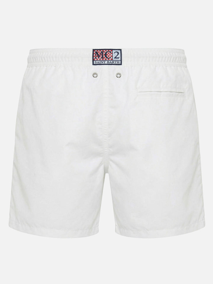 Gustavia white swim shorts with Cigarette embroidery | Special Edition