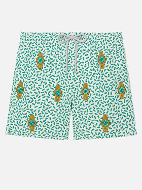 Mittellange gestreifte Badeshorts Gustavia mit Uhrenstickerei